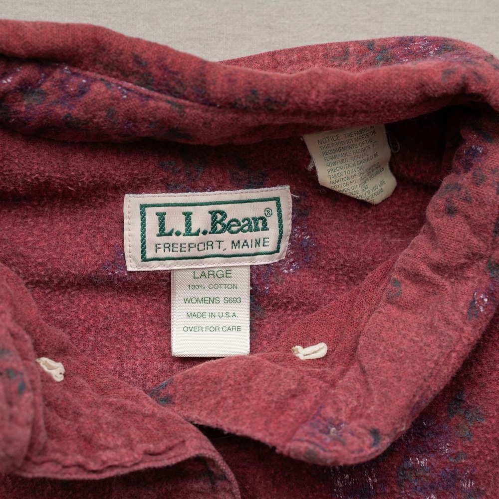 Vintage 90s LL Bean Womens Button Up Floral Print Maroon Long Sleeve Shirt - Picture 5 of 6